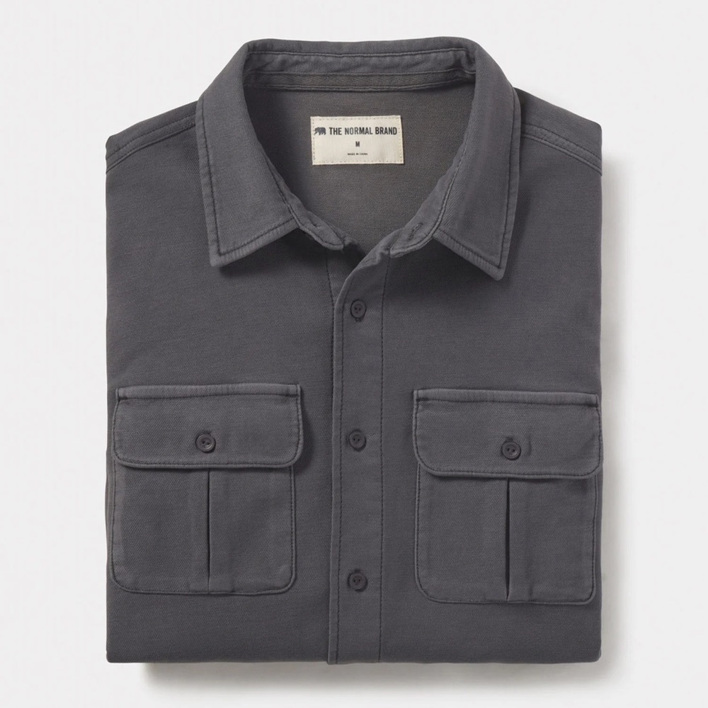 The Normal Brand Comfort Terry Shirt Jacket in Steel Size Small